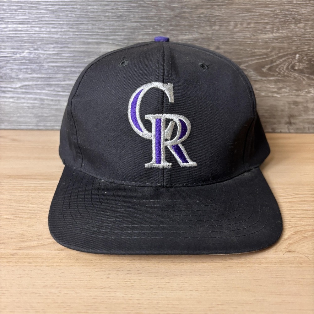 Vintage Colorado Rockies Hat Cap Snap Back Black Purple MLB Baseball Mens